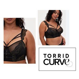 Torrid Curve Strappy Lurex Lace Underwire Longline Bra Black Boned Plus Sz 6
